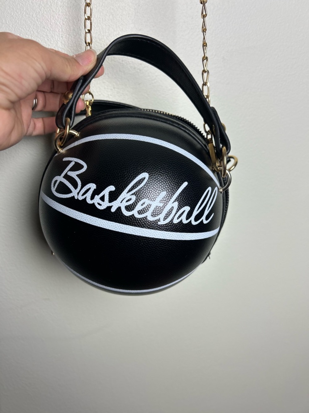 Black 'Basketball' Novelty Crossbody Bag with Gold Chain Strap - Picture 7 of 10